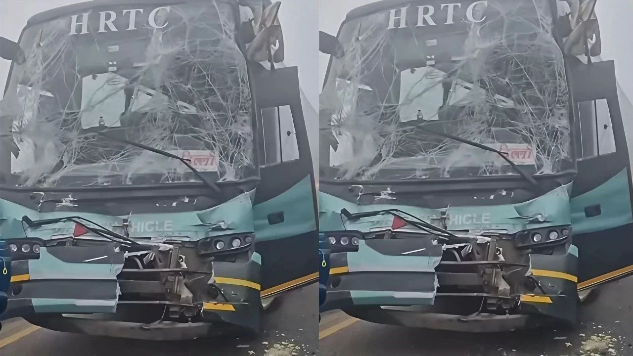एचआरटीसी वोल्वो बस करनाल में घने कोहरे से हादसे से बची