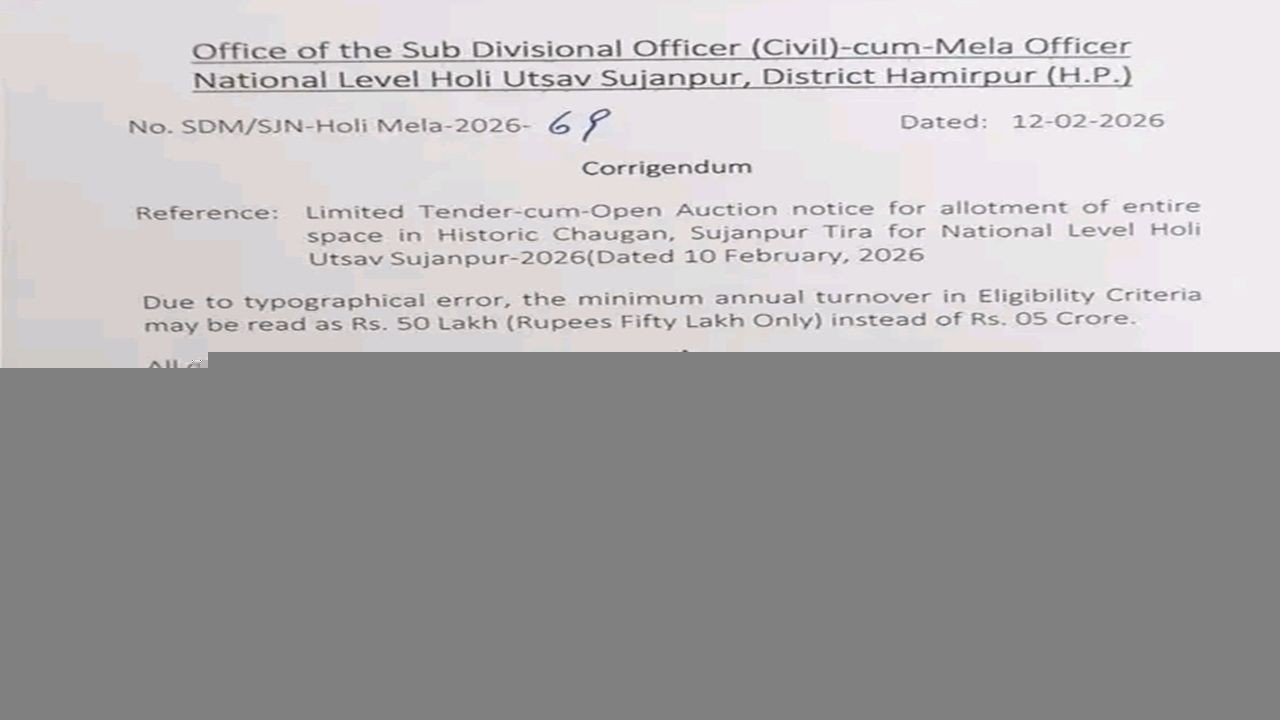 सुजानपुर होली उत्सव 2026: 50 लाख वार्षिक टर्नओवर वाले भी चौगान नीलामी में होंगे पात्र