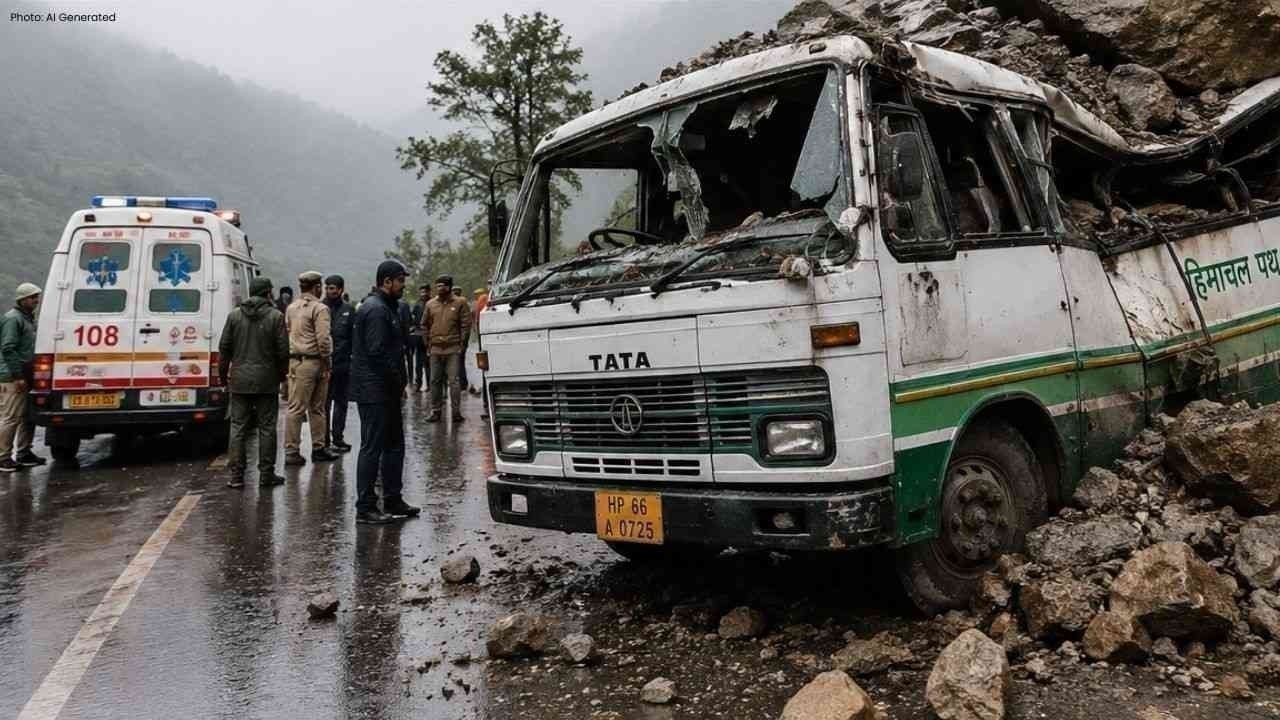 भरमौर से लौट रही बस पर अचानक गिरी पहाड़ी की चट्टान, एक युवक की मौत, चार घायल