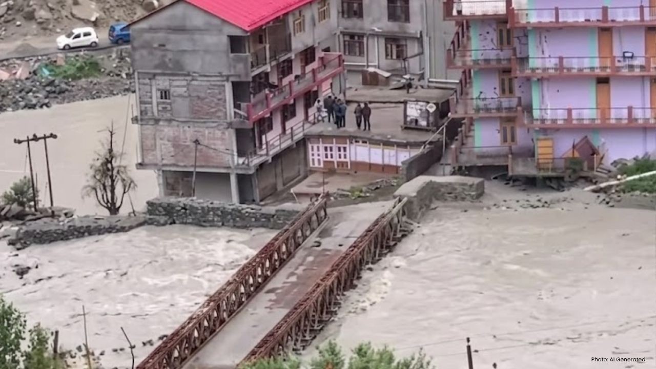 किन्नौर में भारी बारिश का कहर, लिप्पा गांव का पुल पानी में डूबा, बढ़ा खतरा