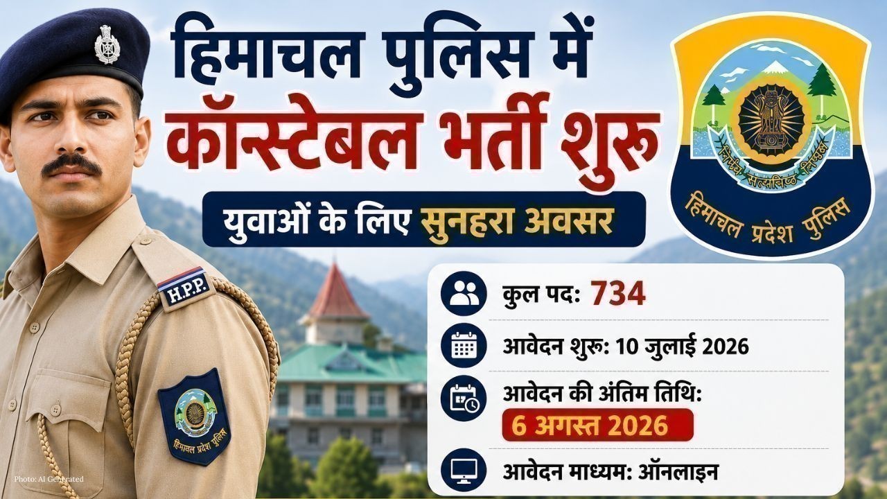 हिमाचल पुलिस में कांस्टेबल भर्ती शुरू, 734 पदों के लिए आज से लिए जाएंगे ऑनलाइन आवेदन