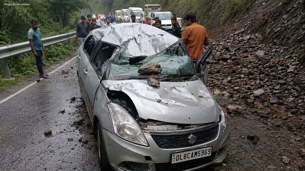 सोलन में चलती कार पर पहाड़ी से गिरा मलबा और पत्थर, 5 लोग घायल, ग्रामीणों ने किया रेस्क्यू